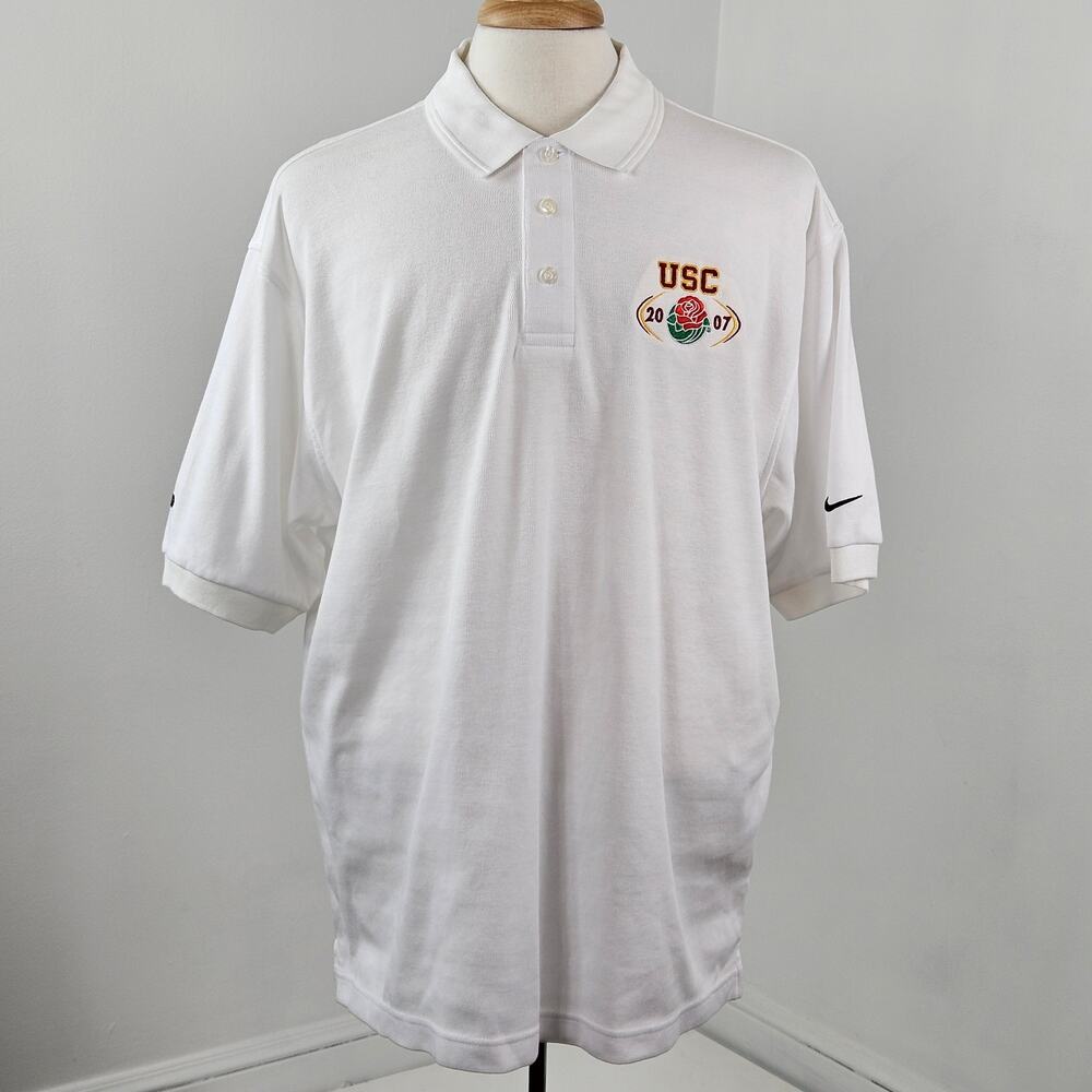 Nike University Southern California USC 2007 Rose‎ Bowl White Polo Shirt Men XL